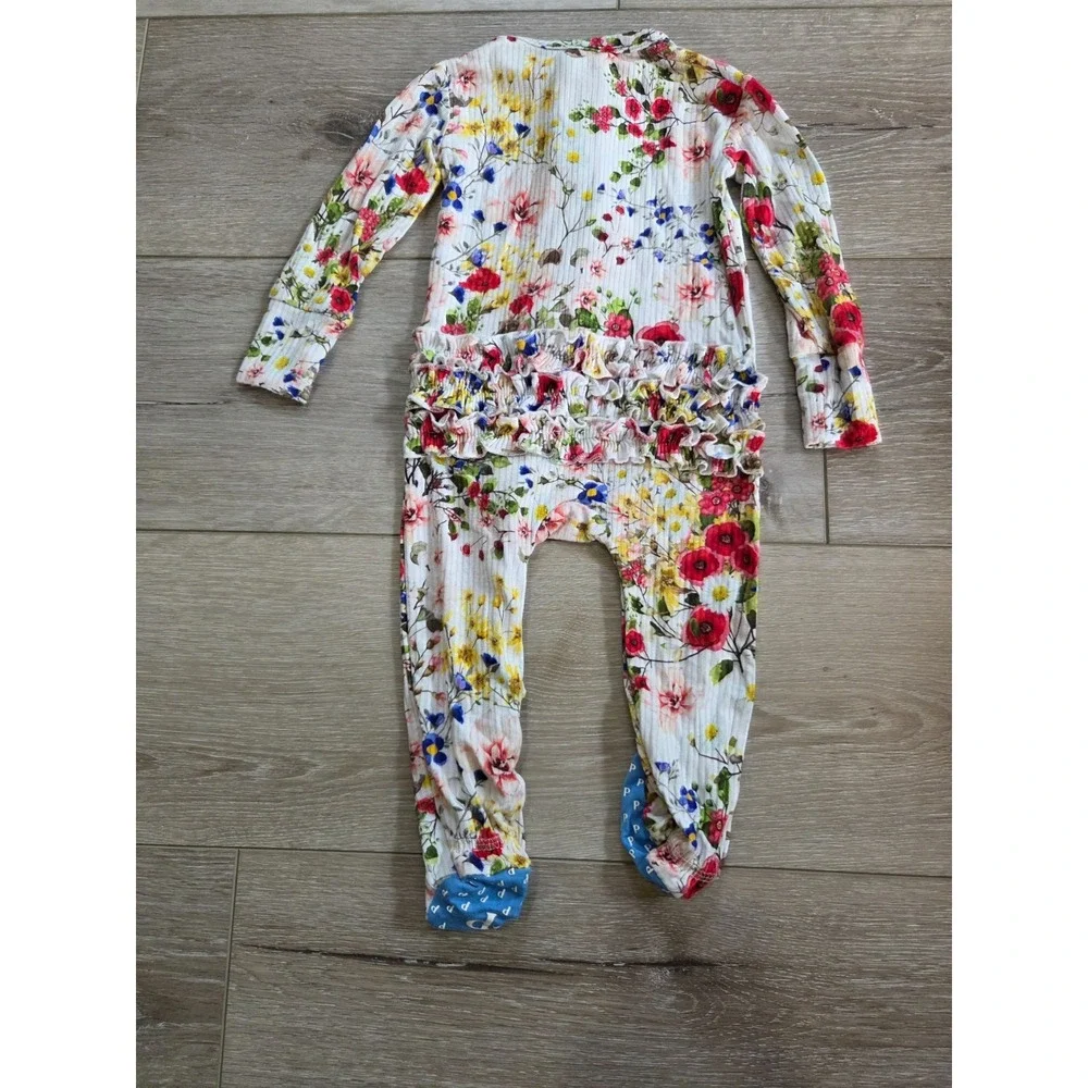 Posh Peanut Floral 1 Piece Ruffle Sleeper Pajamas Bamboo Infant 6-9m